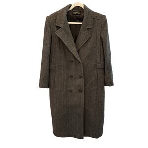 Alorna Vintage 80's Herringbone Double Breasted Coat Large Petite 3/4 Length USA